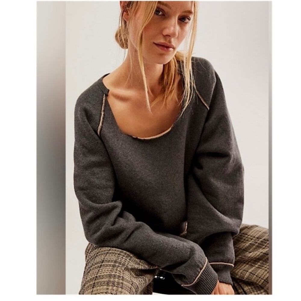Free People We The Free Midnight Pullover Gray Combo Large New - Picture 4 of 13